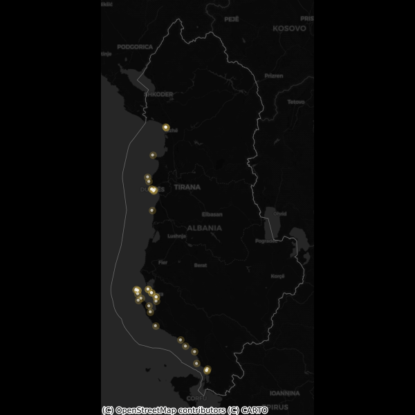 Map of Albania showing Lighthouses